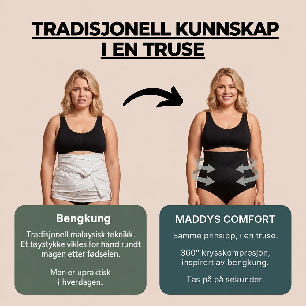Maddys Comfort postpartum-truse: bengkung og truse side om side